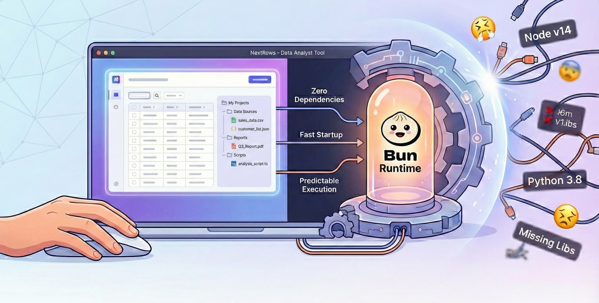 Why NextRows Adopted Bun for a Stable, Dependency-Free Desktop Runtime - Featured image for NextRows Technology article